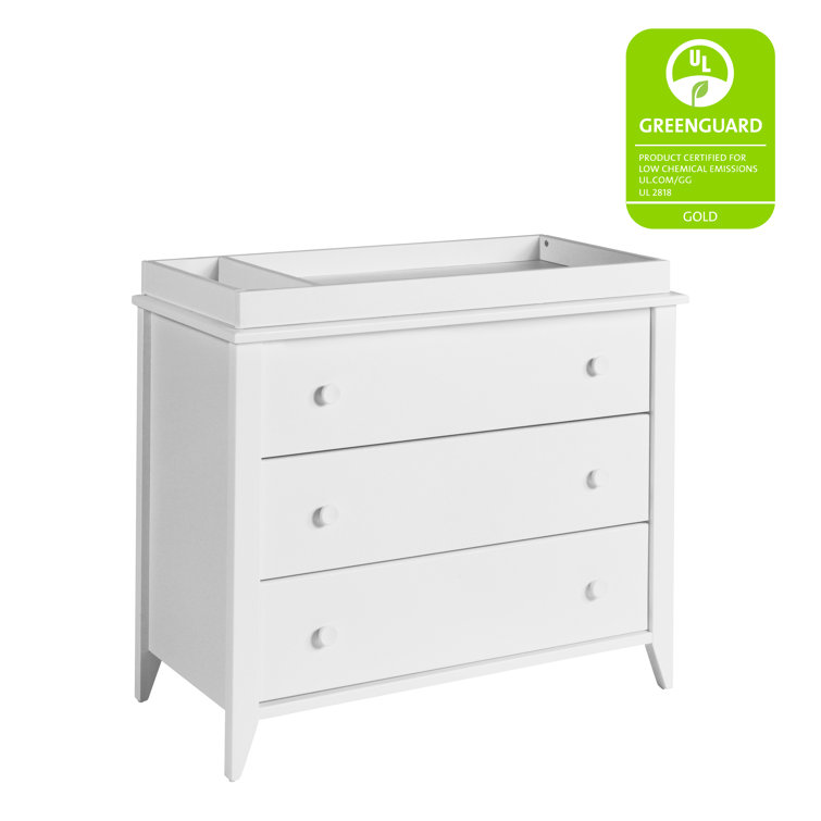 White Mid-Century Modern 3-Drawer Changer Dresser