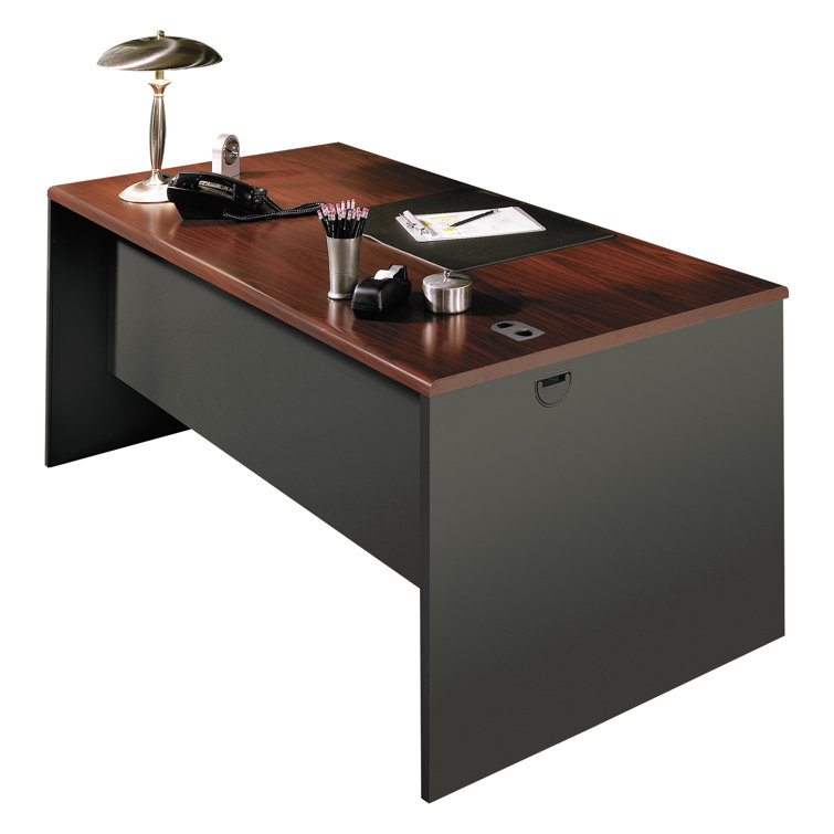 Mahogany Charcoal Steel Desk with Filing Cabinet and Drawer