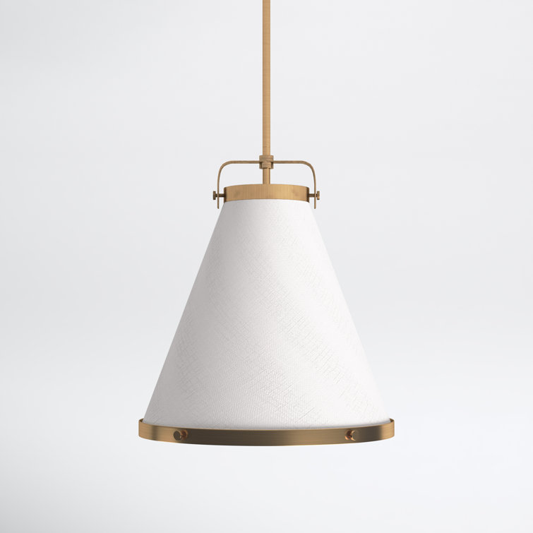 Lacquered Brass and Off-White Single Cone Pendant Light