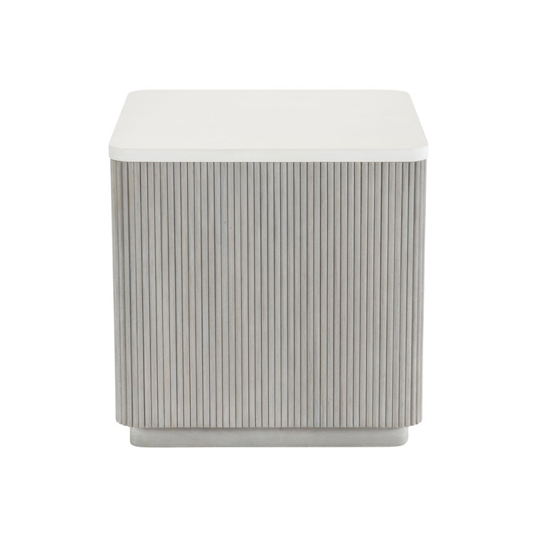 Gray and White Faux Stone Square Side Table