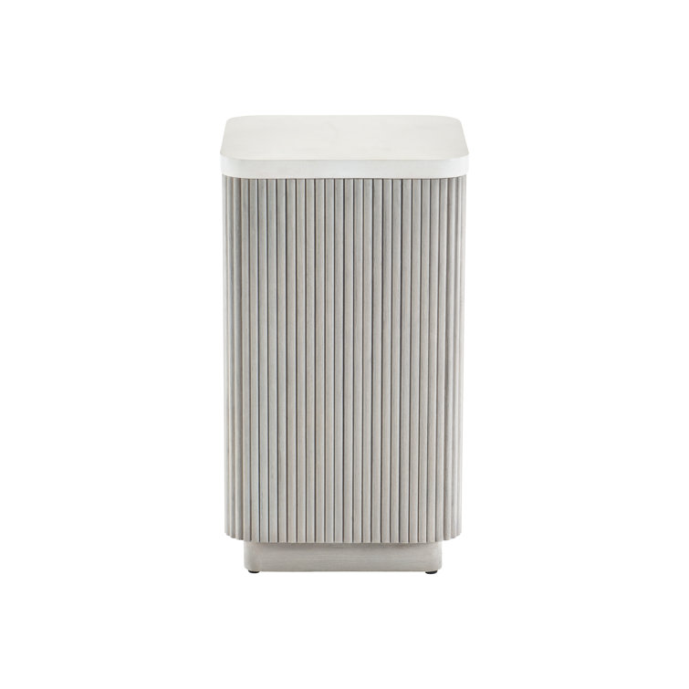 Transitional Faux Stone Top Square Accent Table in Gray/White
