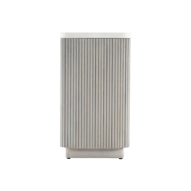 Transitional Faux Stone Top Square Accent Table in Gray/White
