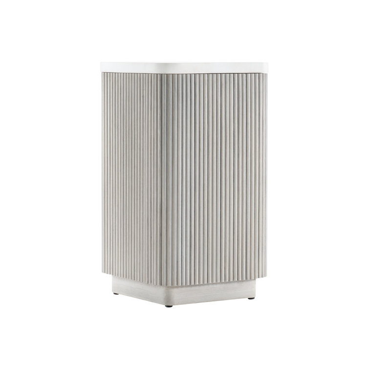 Transitional Faux Stone Top Square Accent Table in Gray/White
