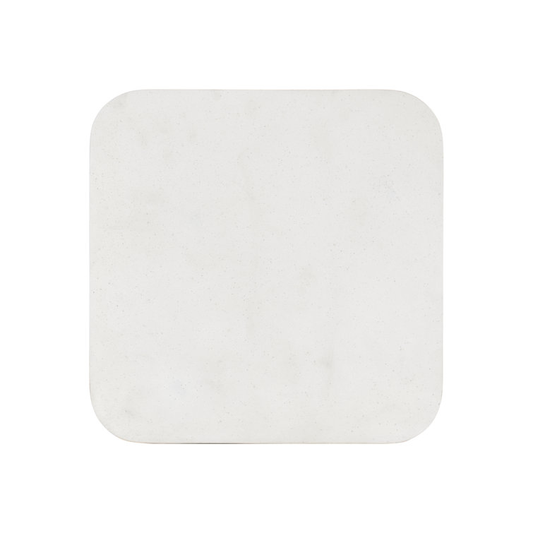 Transitional Faux Stone Top Square Accent Table in Gray/White