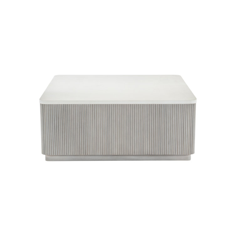 Square Faux Stone and Wood Storage Coffee Table