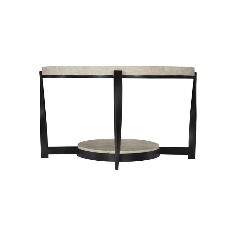 Transitional Berkshire Oval Coffee Table with Stone Top and Metal Base