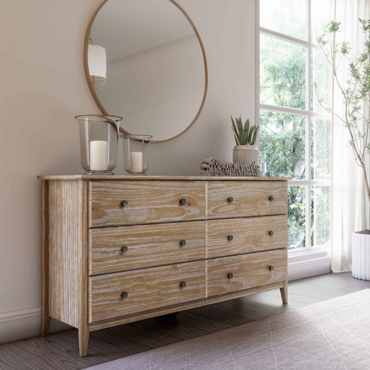 Brushed Driftwood Coastal 6-Drawer Solid Pine Dresser
