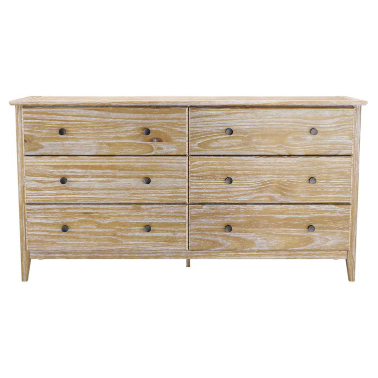 Brushed Driftwood Coastal 6-Drawer Solid Pine Dresser