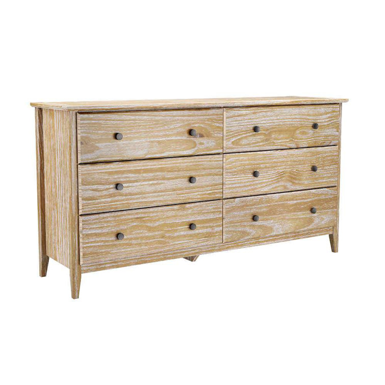 Brushed Driftwood Coastal 6-Drawer Solid Pine Dresser