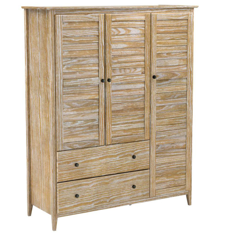 Brushed Driftwood Coastal Solid Pine Wood 3-Door Wardrobe