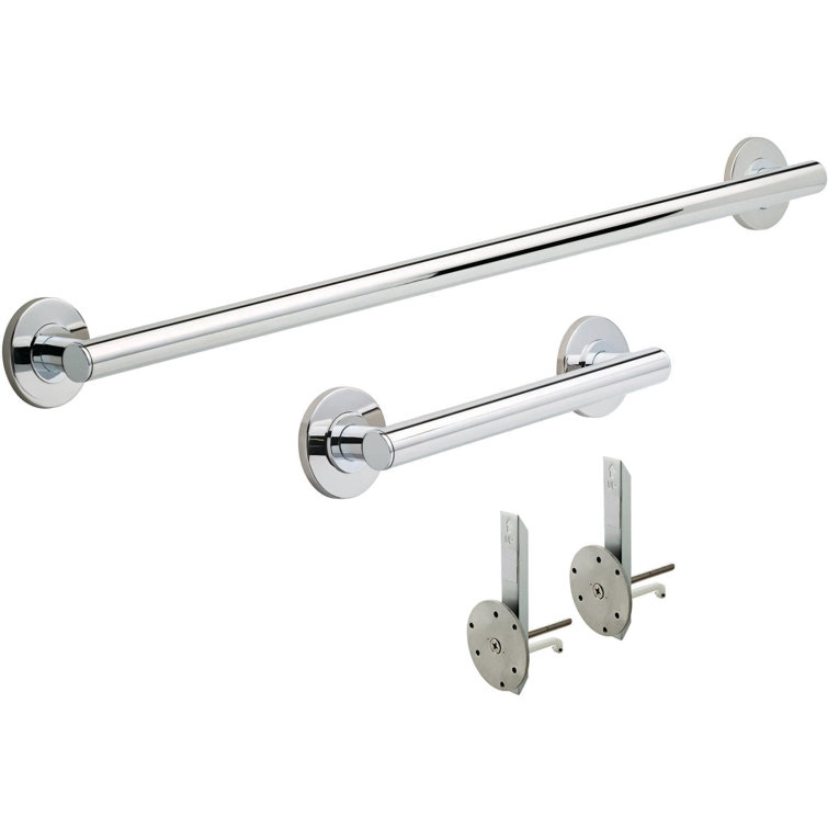 40" Polished Chrome Stainless Steel Wall Mounted Grab Bar Set