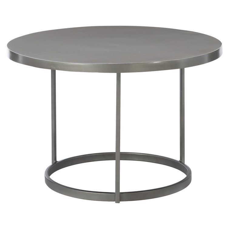 Transitional 26" Round Gray Metal Coffee Table with Storage