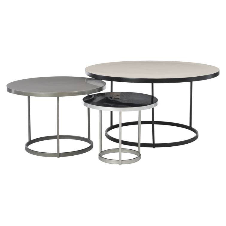Black and Silver Round Metal Coffee Table with Storage