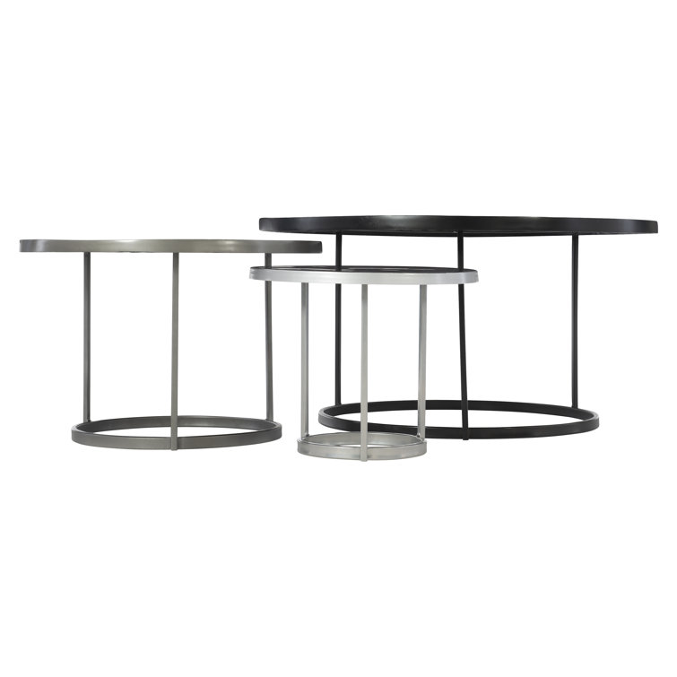 Black and Silver Round Metal Coffee Table with Storage