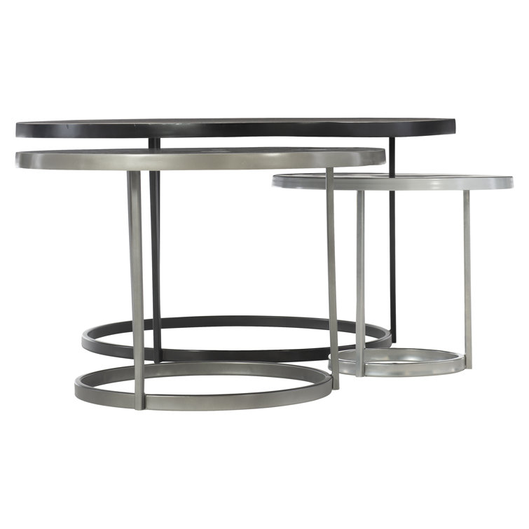 Black and Silver Round Metal Coffee Table with Storage
