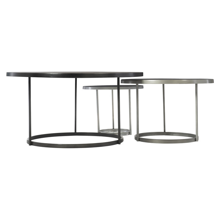 Black and Silver Round Metal Coffee Table with Storage