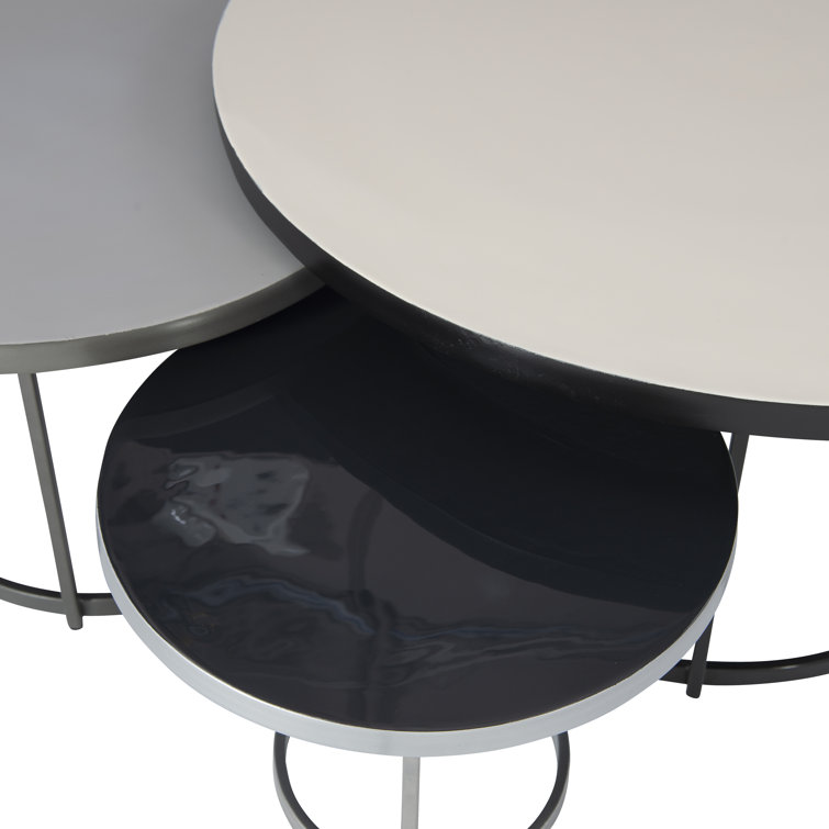 Black and Silver Round Metal Coffee Table with Storage
