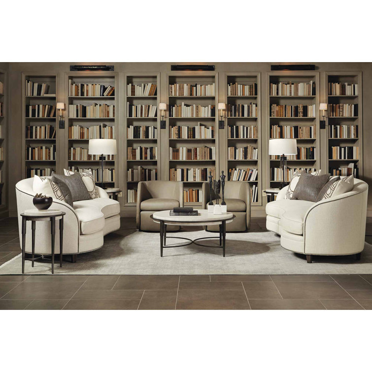 Transitional Gray and White Round Stone Top Side Table, 26"
