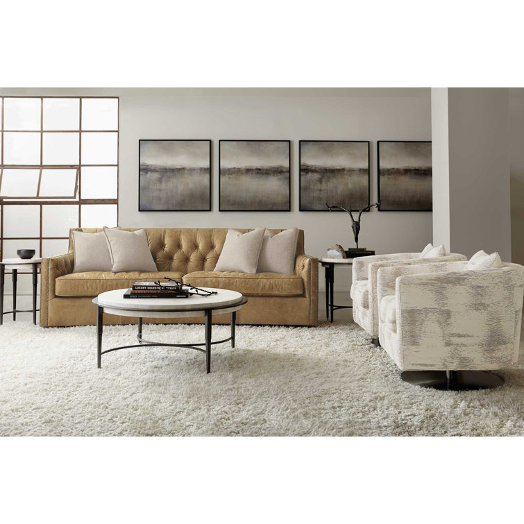 Transitional Gray and White Round Stone Top Side Table, 26"