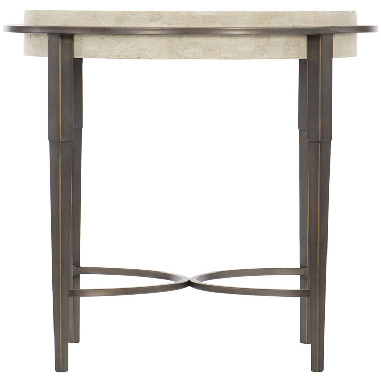 Transitional Gray and White Round Stone Top Side Table, 26"
