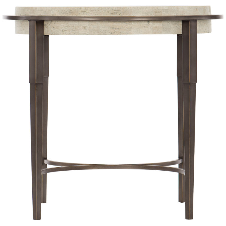 Transitional Gray and White Round Stone Top Side Table, 26"