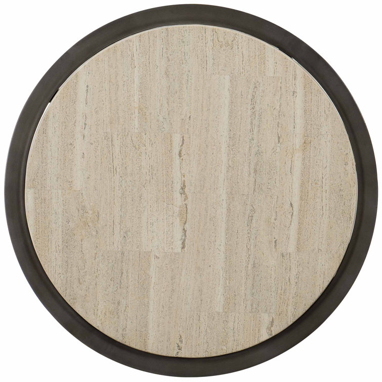 Transitional Gray and White Round Stone Top Side Table, 26"