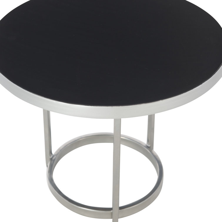 Black and Silver Round Metal Coffee Table with Storage