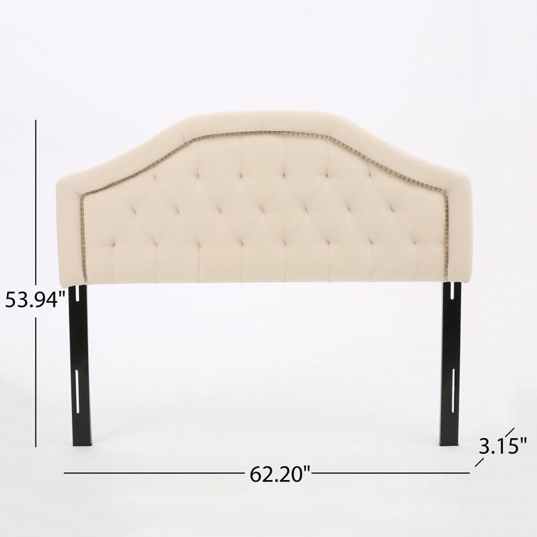 Beige Full Camelback Tufted Upholstered Headboard with Nailhead Trim