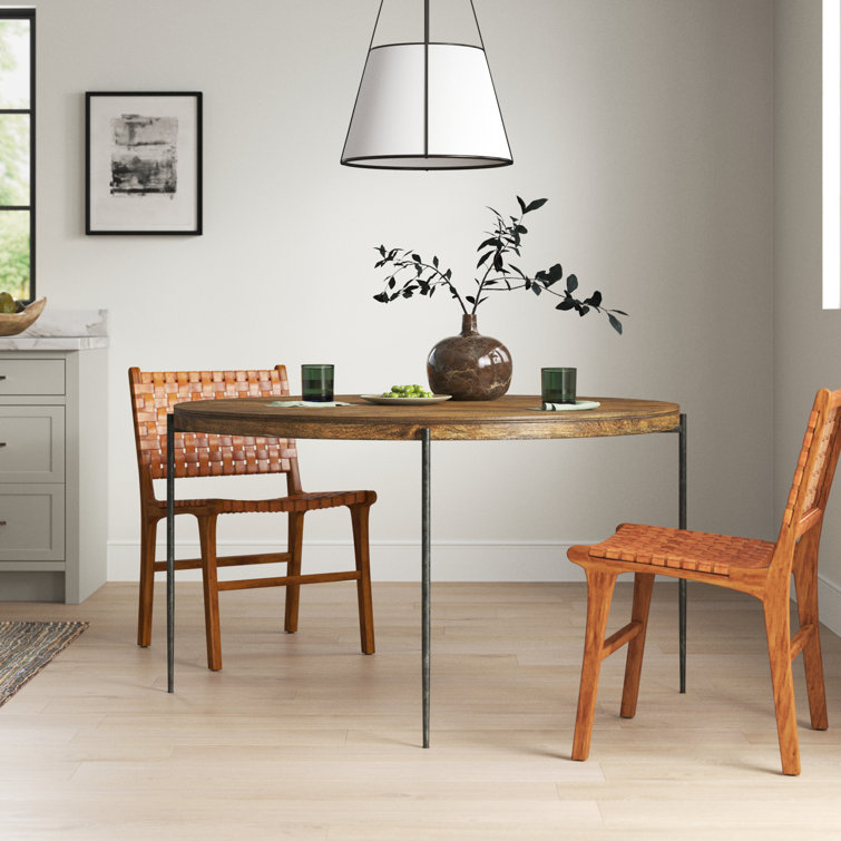 Transitional Bedford 56" Round Extendable Dining Table in Brown Wood