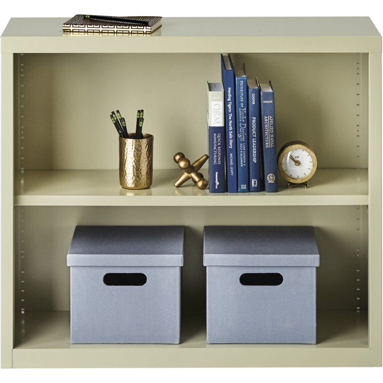Adjustable Putty 2-Shelf Steel Bookcase with Durable Powder-Coat