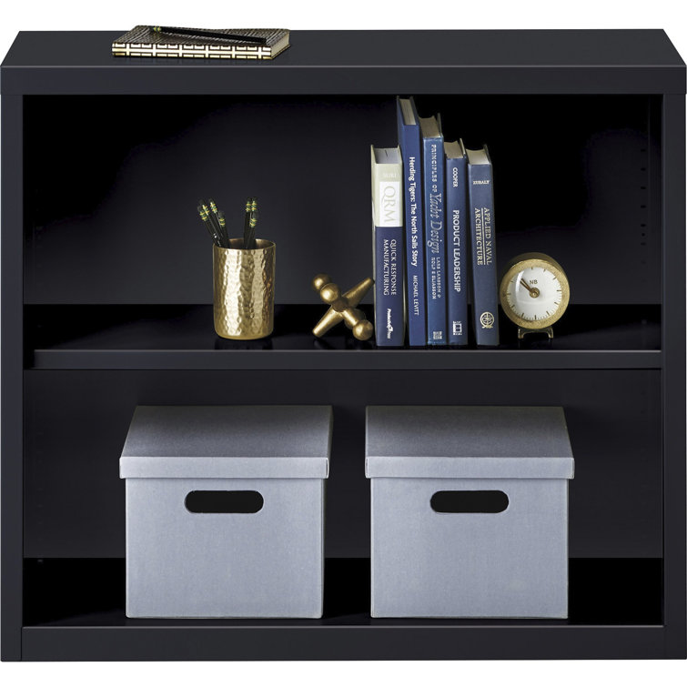 Adjustable Black Steel 2-Shelf Bookcase with Powder-Coat Finish