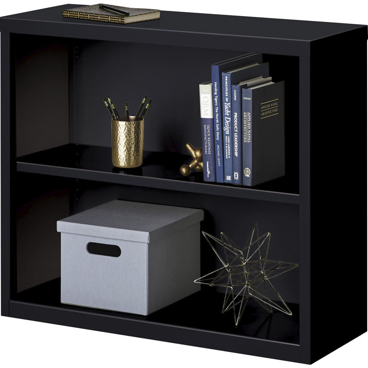 Adjustable Black Steel 2-Shelf Bookcase with Powder-Coat Finish