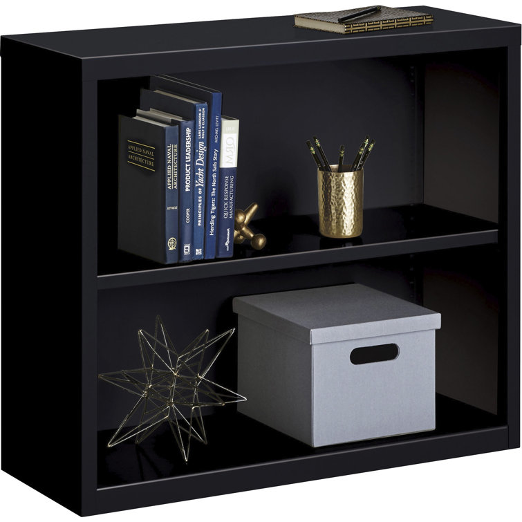 Adjustable Black Steel 2-Shelf Bookcase with Powder-Coat Finish