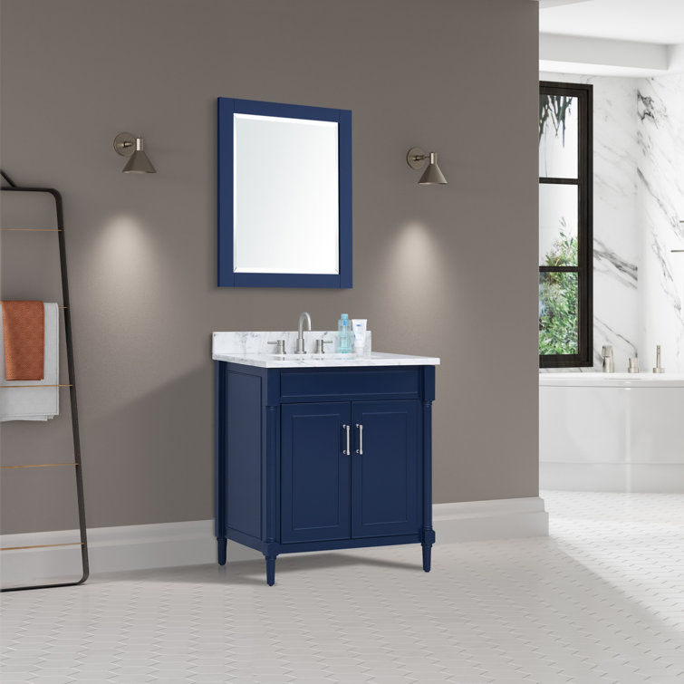 Navy Blue Single Bathroom Vanity with Marble Top