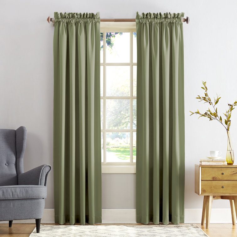 Sage Green Polyester Room Darkening Rod Pocket Curtains