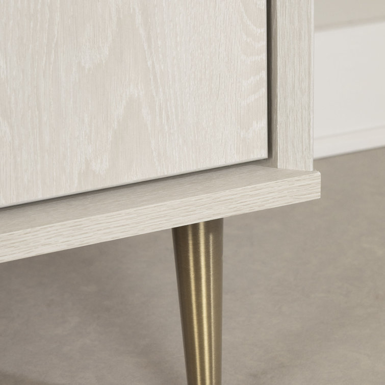 Winter Oak Glam Double Dresser with Brass Accents and Wide Storage
