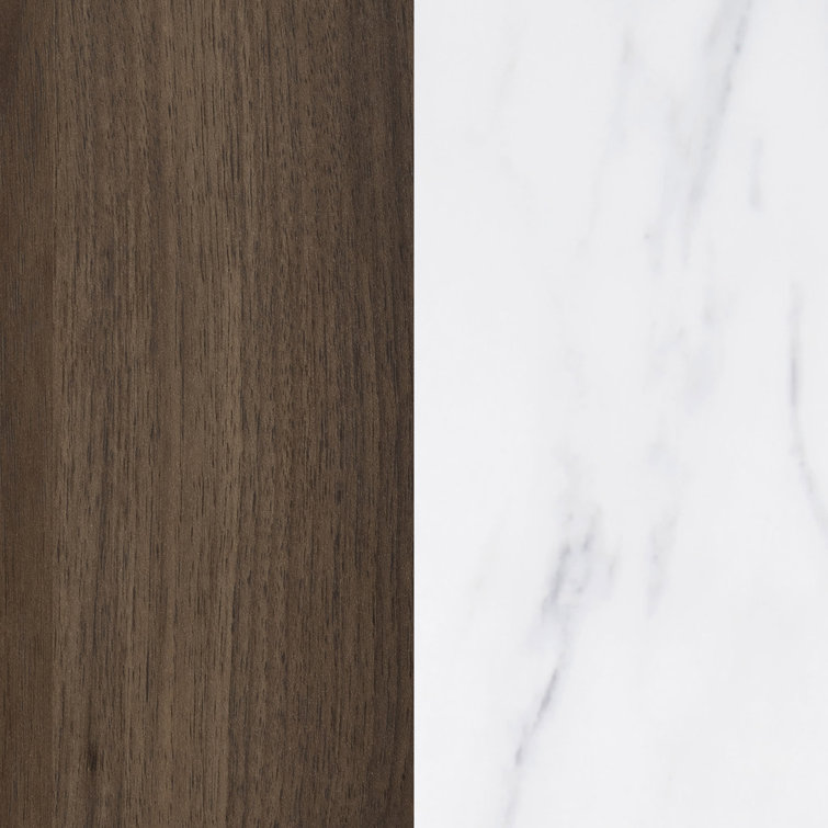 Natural Walnut and Faux Carrara Marble Mid-Century Glam Cabinet