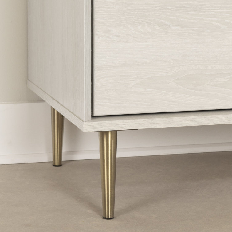 Winter Oak Glam Double Dresser with Brass Accents and Wide Storage