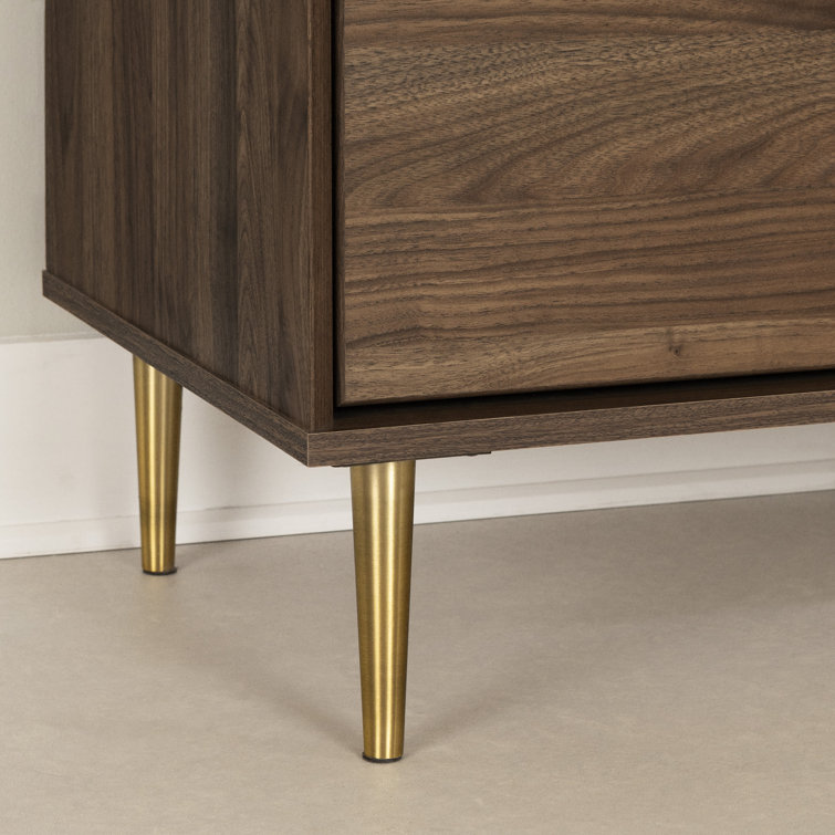 Elegant 6-Drawer Double Dresser in Natural Walnut with Brass Accents