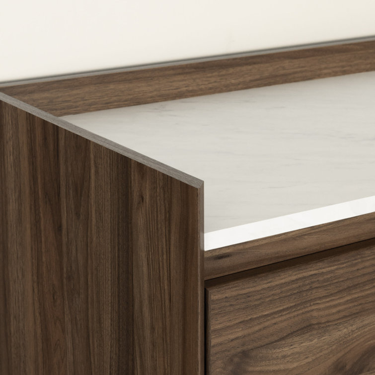Elegant 6-Drawer Double Dresser in Natural Walnut with Brass Accents