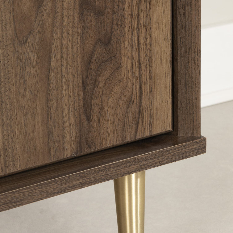 Elegant 6-Drawer Double Dresser in Natural Walnut with Brass Accents