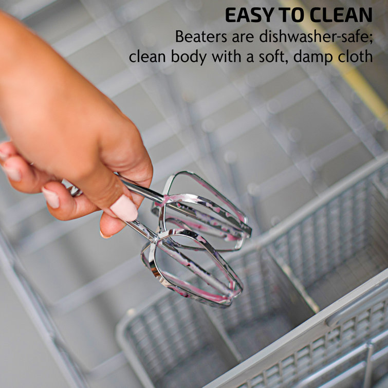 Compact Red Stainless Steel 5-Speed Hand Mixer with Storage Case