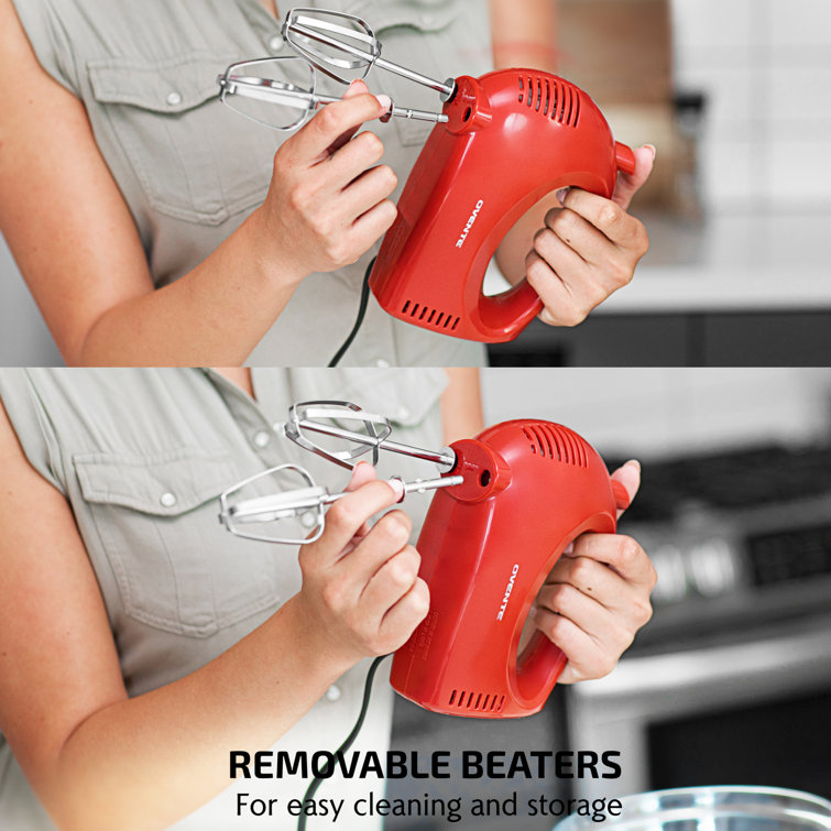 Compact Red Stainless Steel 5-Speed Hand Mixer with Storage Case