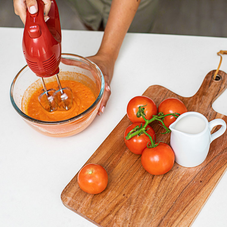 Compact Red Stainless Steel 5-Speed Hand Mixer with Storage Case