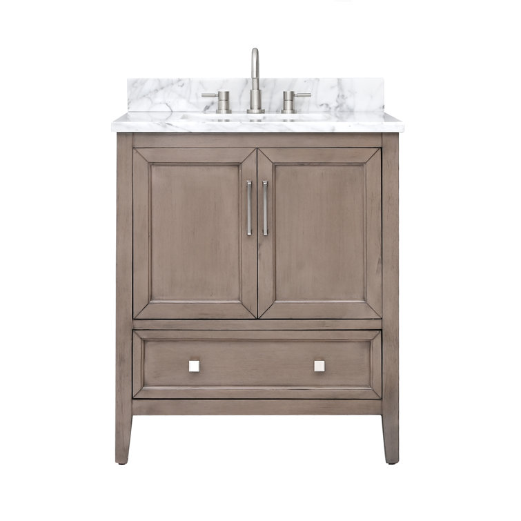 Gray Oak Single Sink Vanity with Carrara White Marble Top