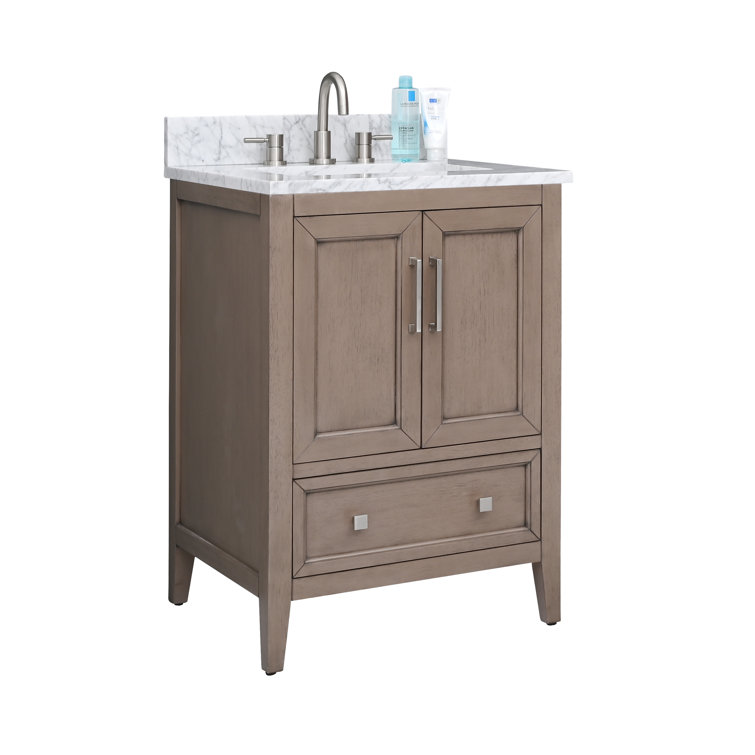 Gray Oak 25" Single Vanity with Carrara White Marble Top