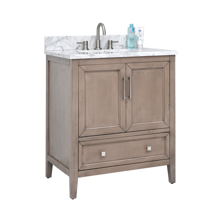 Gray Oak Single Sink Vanity with Carrara White Marble Top