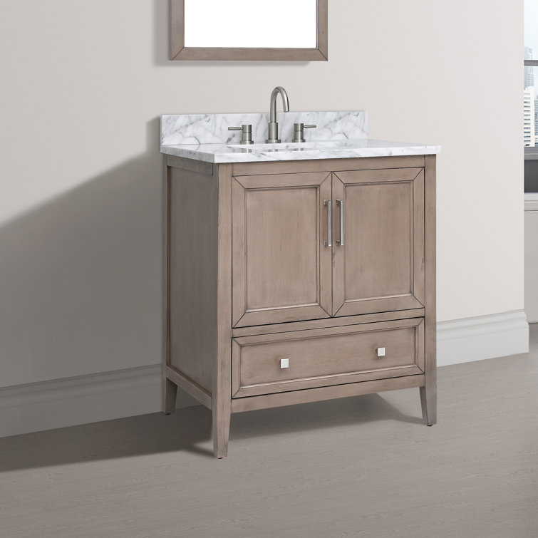 Gray Oak Single Sink Vanity with Carrara White Marble Top