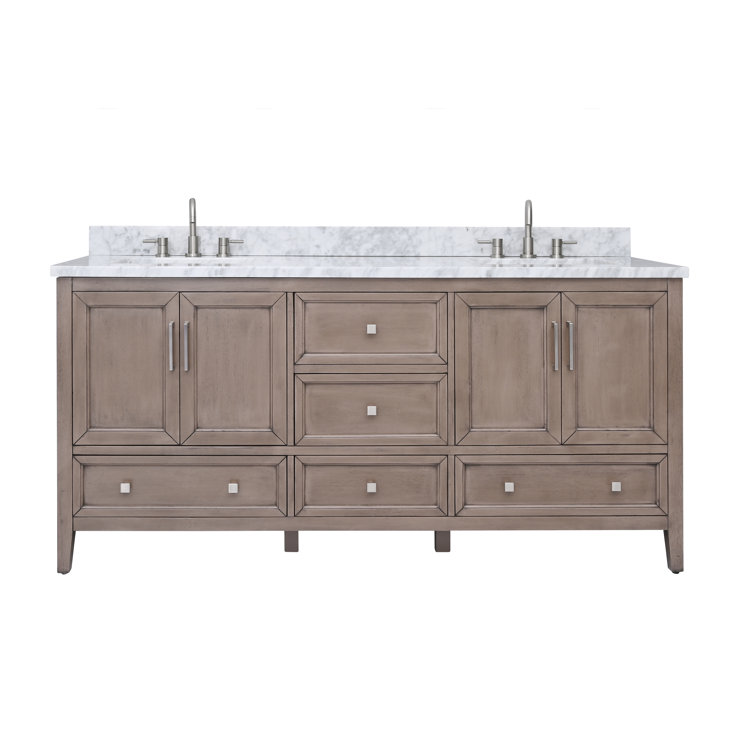 Gray Oak Double Vanity with Carrara White Marble Top