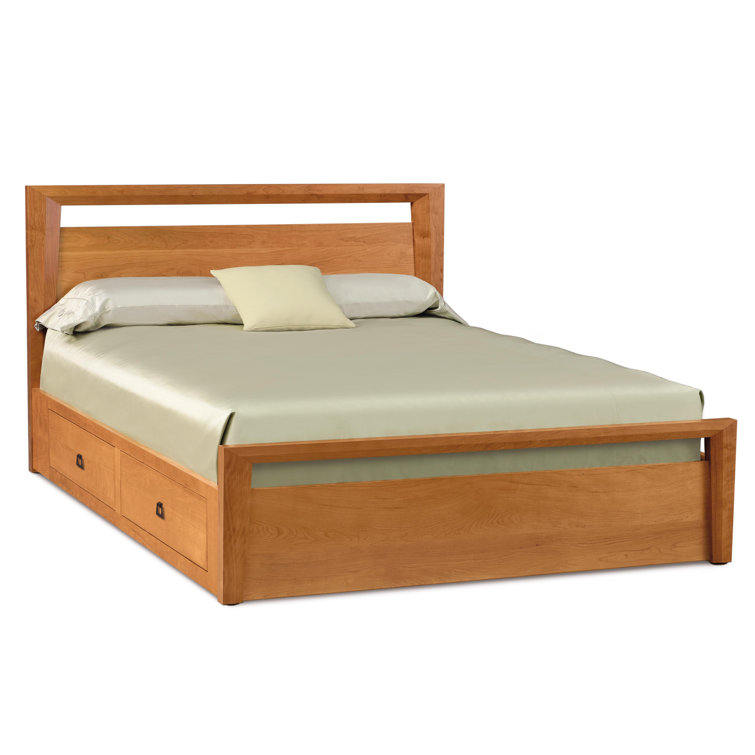 Mansfield Queen-Sized Natural Cherry Wood Storage Platform Bed with Headboard